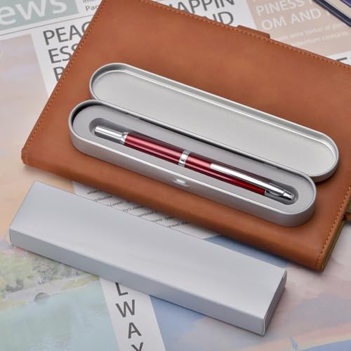 Image of Jinhao 10 Press Fountain Pen with Box, Rose Red Retractable Extra Fine Nib with Ink Converter Set (Silver Clip)