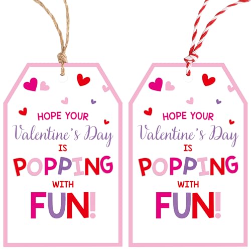 Valentines Day Gift Tags with String, 50 PCS Valentines Tags Personalized Design Tag for Gift Wrapping, Valentine's Day Decoration (Pink and White)