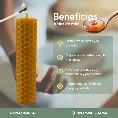 Miniatura 3 de Lamare 8 Velas De Miel De Abeja Natural 100 Cera De Abeja Hechas A Mano Sin Parafina - Ritual Mágico Buena Suerte 11 22 - Velas Decorativas Perfectas Para Regalar 10 Cm X 2,5 Cm, 25g Ud