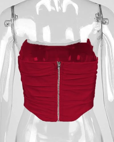 Image of Modegal Women's Strapless Boned Mesh Bustier Corset Bodyshaper Crop Top | Vintage Backless Bustier Zip Back Corset Bodyshaper Crop Top