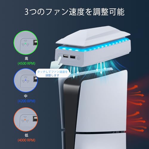 Mcbazel 新型 PS5 Slim用 上部冷却ファン アッパー冷却ファン 熱暴走対策 カスタム設計 ダストプルーフ RGBライト PS5 Pro非対応-ホワイト