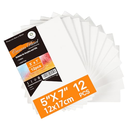 CONDA Canvas for Painting 13×18cm, Acid Free Small Canvas Pack of 12, Canvases Board for Acrylic, Oil, Watercolor Painting for Artists, Hobbyists, and Beginners