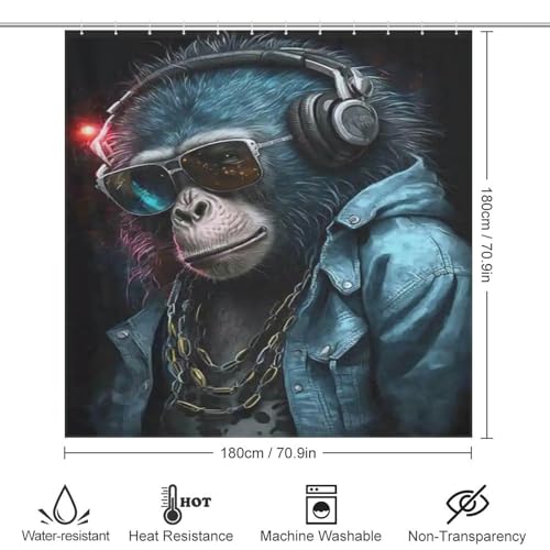 Rideau de douche DJ Singe 100% polyester lavable haute résistance 183x183cm - 4