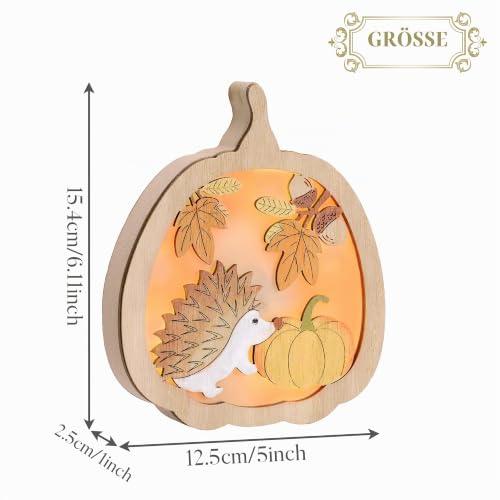 Valery Madelyn Herbstdeko Kürbis Igel Stimmungsleuchten,3D Holz LED,15cm – Bild 5