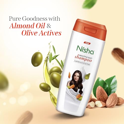 Image of Nisha Almond and Olive Hair Shampoo for Women & Men for Silky, Shiny and Smooth Hair, Reduce Dandruff & Breakage, All Hair Types, 340 ml