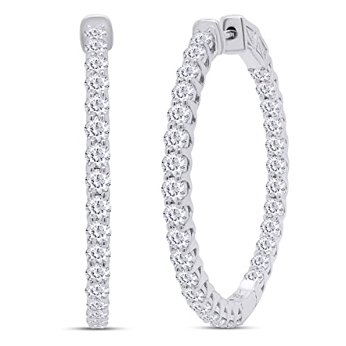 2.50 Carat to 3 Carat Moissanite & Lab Grown Diamond Inside Out Hoop Earrings for Women in 925 Sterling Silver (VVS1 Clarity) Fine Jewelry for Women, Gift For Her