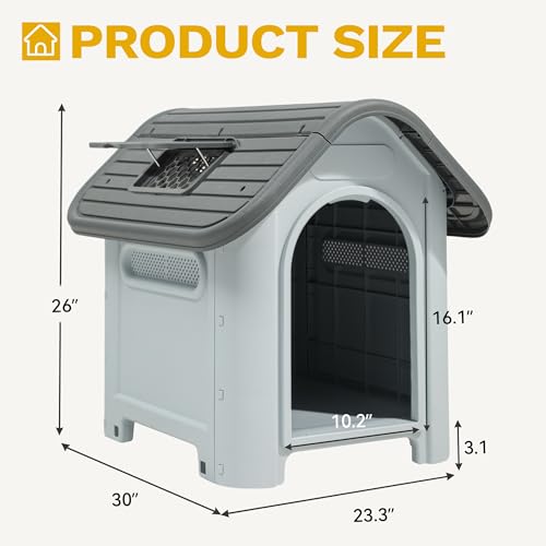 DWVO 30'' Plastic Foldable Dog House for Small Dogs, Waterproof Folding Pet House with Adjustable Top Window and Elevated Base (30''L x 23.3''W x 26''H) - Image 5
