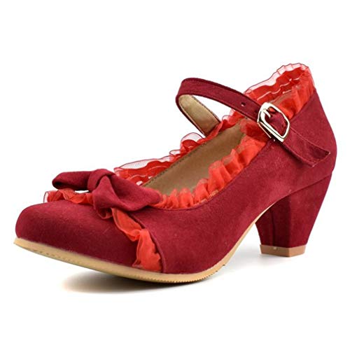 MFairy Women's Low Heel Round Toe Mary Jane Shoes Vintage Cute Bow Cosplay Shoes