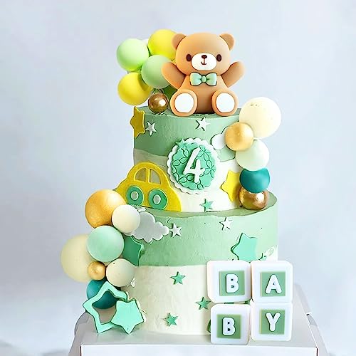 JeVenis Sage Green Baby Shower Cake Decoration Teddy Bear Cake Topper ...