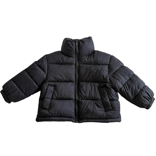 Kids Cropped Puffer Jacket Stand High Collar Zip Up Padded Coats Winter Soft Warm Quilted Outerwear with Pockets