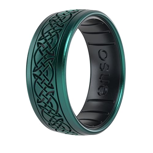 Enso Rings Lord of The Rings Collection - Comfortable DualTone Silicone Rings - Flexible Design - Knots of Rohan - Emerald/Black Pearl - 11 by Enso Rings - Used condition - US$33.74