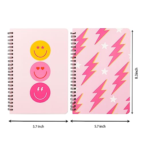 L1Rabe 2 A5 Preppy Notebooks For Teens Girls Y2K Hardbound Spiral Journal For Student Happy Smile Hardcover Notebook, Pink Notebooks For Friends Back To School Gifts Notepad Diary For School Office #TOP1