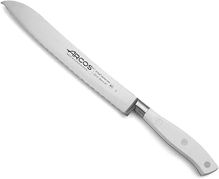 Arcos Cuchillo pan con Hoja Acero Inoxidable Nitrum 200 mm. Obtenga una gran variedad cortesu comida. Cuchillo ideal uso doméstico diario. Serie Riviera Blanc. Color blanco.