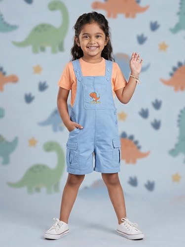 Image of KiddoPanti Unisex Denim Cargo Dungaree Shorts | 69.1% Cotton 29% Spun Poly 1.9% Spandex | Above Knee Length | Soft Breathable Summer Dungaree