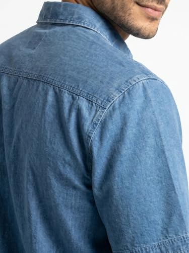 Image of Urbano Fashion Men's Oversized Fit Half Sleeve Washed Casual Denim Shirt