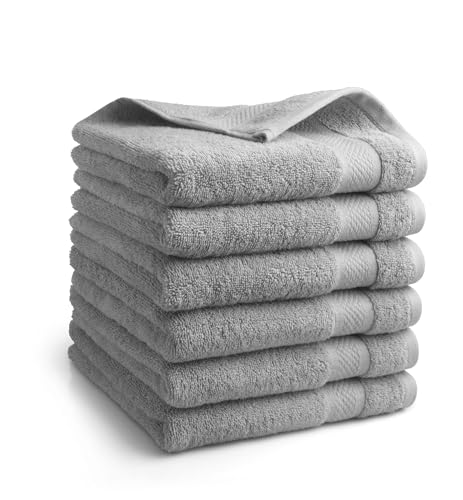 DoubleDry Premium Handtücher Set - 6 Stück 50 X 100 cm Baumwolle - 500 g/m² - Weich & Saugstark - Handtuch Badetuch badehandtücher für Bad und Dusche (Hell Grau)