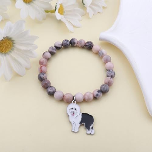 PARTNER Funny Old English Sheepdog Inspirational Birthday Gifts for Women Unique Old English Sheepdog Jewelry Lucky Natural Stone Beaded Bracelets for Women Girls with Meaningful Message Card for Old English Sheepdog Lovers3