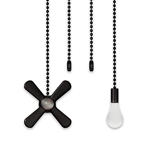 Image of EIFHYT 12 inch Ceiling Fan Pull Chain with Decorative 3 mm Frosted Light Bulb and Fan Cord Extender Chains for Mounted Ceiling Fans and Light Fixtures (Matte Black)