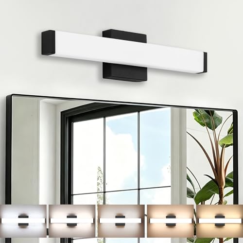 Image of 16 inch LED Bathroom Vanity Light, 10W 5CCT Dimmable, Brushed Black | Wall Bar Light, Rust & Moisture Resistant, Dimmable 2700K-5000K, Energy-saving, moisture-proof, Dresser Bathroom over Mirror