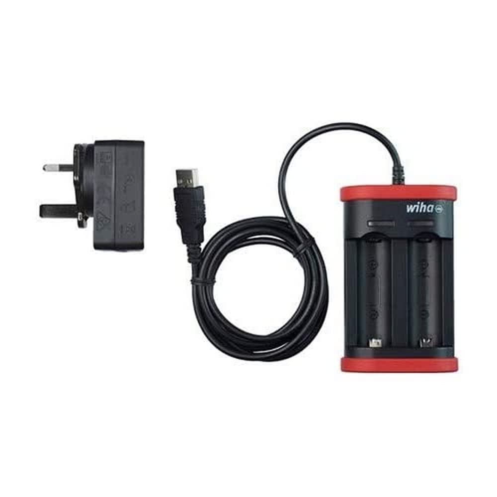 Wiha Cargador para baterías tipo 18500 de iones de litio con USB y conector británico (42766)