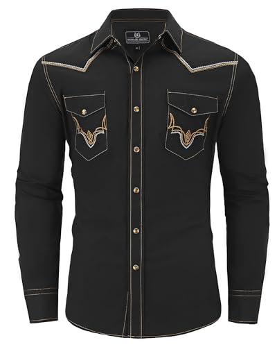 SALVAJE OESTE Men's Embroidered Western Cowboy Slim Fit Shirt with Pockets and Snap Button