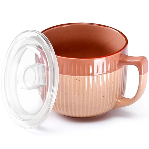 NUTRIUPS Cuenco de sopa con asa, cuenco de ramen de 900 ml con tapa, taza grande para sopa, cuenco para fideos, gachas (nude)