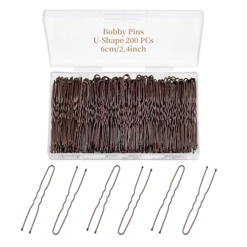 QIUTIMIY 200 Pcs 2.4 Inch U-Shaped Bobby Pins Brown Metal Hair Pins Hair Accessories for Women Stylists Hair Sticks Girl