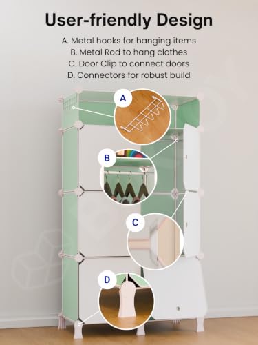 Image of BOXJOY Plastic Kids Wardrobe with 6 Doors, Sticker Sheet & 5 Hook Holder