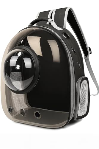PET CAPSULE Mochila Cápsula para Mascotas | Mochila Burbuja Transparente para Gatos y Perros Pequeños | Transportín Transpirable Aprobado por Aerolíneas | Viajes, Paseos y Senderismo (NegroVT)