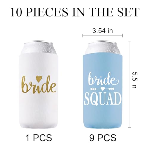 Image of PartyGifts&Beyond 10Packs Bachelorette Party Decorations Slim Can Cooler Bridesmaid Gifts Can Cooler Bride Squad Can Sleeves (Light Blue)