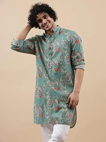 Image of Leriya Fashion Men's Kurta | Rayon Printed Kurta for Men | Chinese Collar Long Sleeves | Straight Knee Length Kurtas | for Festival | Function | Occasion Wear Fancy Kurta for Boys