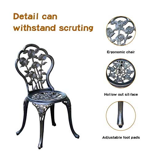 YKSY&YKSY Patio Bistro Set.Rust-Resistant Cast Aluminum Bistro Table Set with Umbrella Hole for Backyard (Rose Copper)