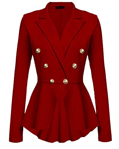 AnyuA Donna Ufficio Tailleur Elegante Corto Giacca Blazer Rosso L