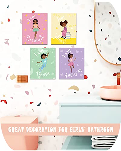 Black Girls Bedroom Canvas Wall Art Framed | Motivational Wall Decor For Toddler Girls | Inspirational Room Decor For Teen Girls | Kids Wall Art | Picture For Little Girls | 8” X10” X4 Pcs (Framed) #TOP3