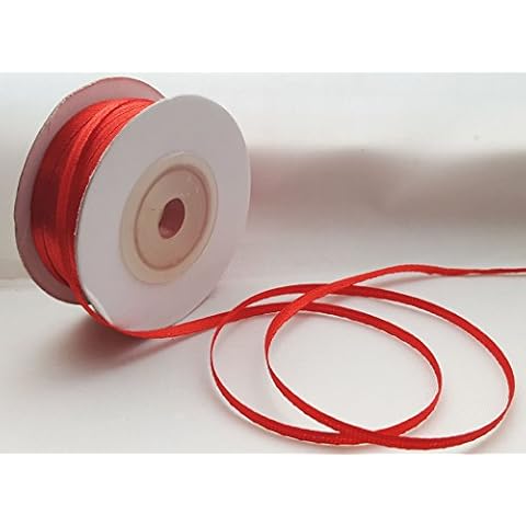 single roll of Red Double faced Satin Ribbon 3mm, 10mm, 16mm, 25mm widths (3mm x 50M) Cover