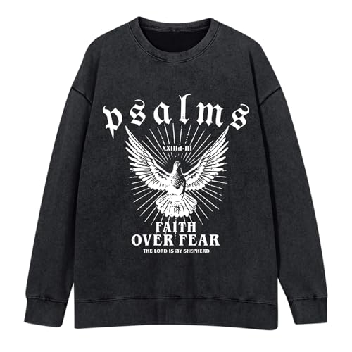 Christian Faith Over Fear Sweatshirt Men Jesus Inspirational Hoodie Religious Graphic Bible Verse Shirts Pullover