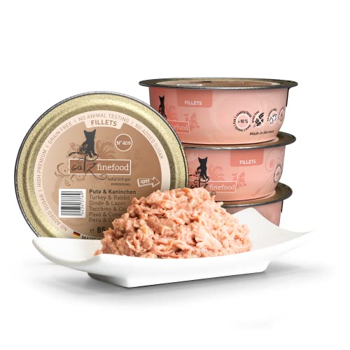 catz finefood Katzenfutter nass feine Filets No. 409 Pute & Kaninchen in Jelly - getreidefreies Nassfutter für Ihre Katze ohne Zucker - Katzennassfutter vom Feinste in Gelee, 85 g (12er Pack)