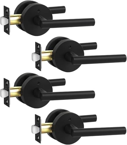 Image of Goldenwarm 4 Pack Black Door Handles Interior, Matte Black Door Lever Privacy Door Handles Keyless, Zinc-Alloy Heavy Duty Door Hardware for Bedroom Bathroom