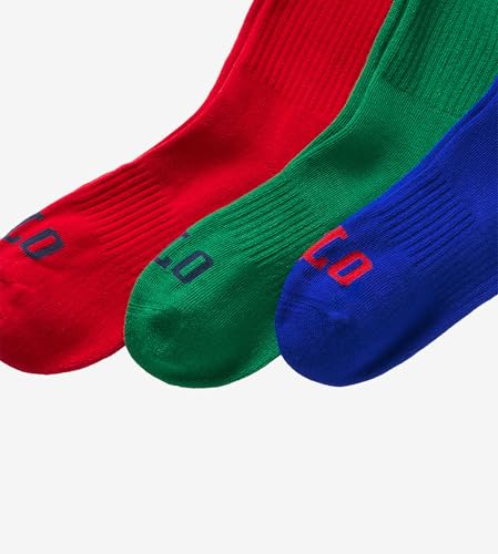Polo Ralph Lauren Mens Socks Vintage Stripe Crew Sock - 3 Pack - Red, Green, Blue with Polo Pony3
