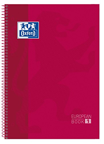 Oxford Classic Pack of 5 europeanbook-1 Spiral, Lid extradura, A4 +, Squared 5 x 5, Red