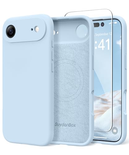 Image of Magnetic for iPhone Air Case, Compatible with MagSafe, [Full Camera Protection][Screen Protector] Silicone Shockproof Protective Phone Case for iPhone 17 Air 6.5 inch, Light Blue