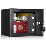 WASJOYE 金庫小型 ミニ金庫 キーロック式 小型簡易保管庫 貯金箱 床・壁付け対応 ホテル金庫 防犯セキュリティー ボックス 子供用・学生用 店舗用 緊急キー付き 日本語取扱説明書 6.6L W23×D17×H17CM