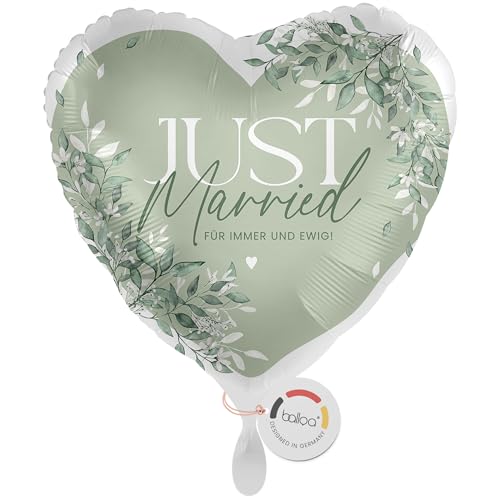 balloa Folienballon Hochzeit Just Married Herz Helium Ballon Für immer und ewig Luftballon für Hochzeitsdeko Partydeko Geschenk zur Hochzeit Brautpaar Greenery Wedding Deko Feier 33cm