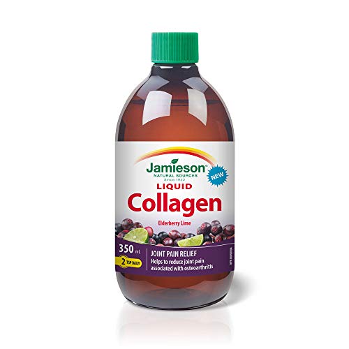 Jamieson Collagen Liquid Elderberry Lime Flavour – 1,200 mg Hydrolyzed Collagen, 350 ml (Pack of 1)