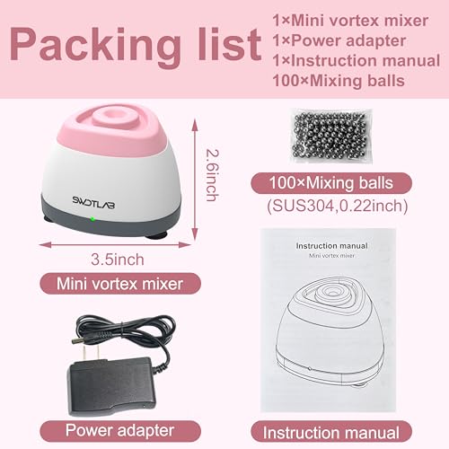 Image of Mini Vortex Mixer 3500RPM Touch Function for Lab Nail Polish, Pink | 3s Fast Mix DC Brushless Motor, Touch Start Auto-Stop, Anti-Slip & Quiet, 100 Stainless Steel Balls, for Tattoo Ink Glue Lab
