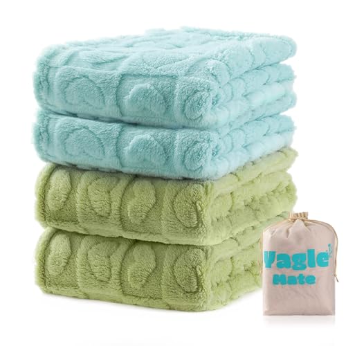 Image of 4 Pack Soft Newborn Fuzzy Baby Blanket for Boy, Crib Blankets with Checkered Lovey Design Samll Throw Toddler Receiving Blanket for Daycare,30”×40” (Blue、Green)