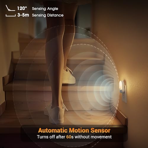 Image of JandCase Motion Sensor Night Light, 2 Pack Motion Activated Night-Lights, 3000K Warm White LED Night Lights Plug into Wall, 30 /60LM Adjustable Brightness, for Kids Adults Bathroom Bedroom