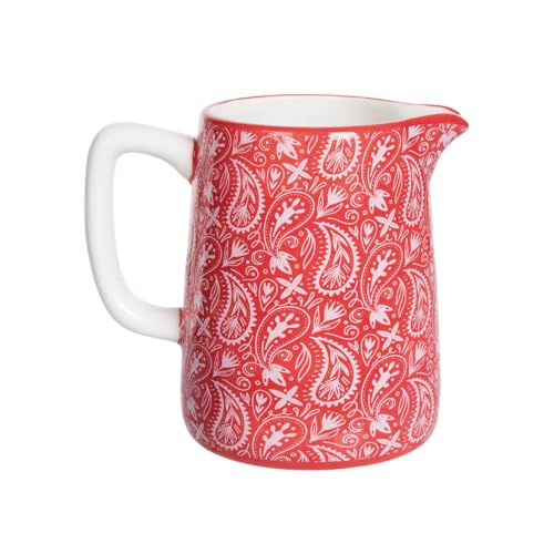 Transpac Decorative Functional Kitchen Dining 5.5 Inch Ceramic Serving Beverage Pitcher Red and White Paisley