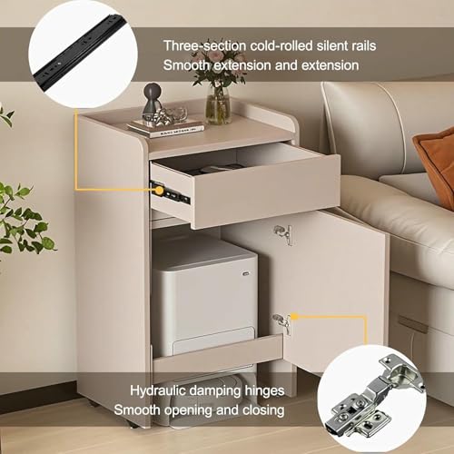 Mesa auxiliar con armario para aspiradora robot de salon mueble oculto de madera blanco con puertas 5