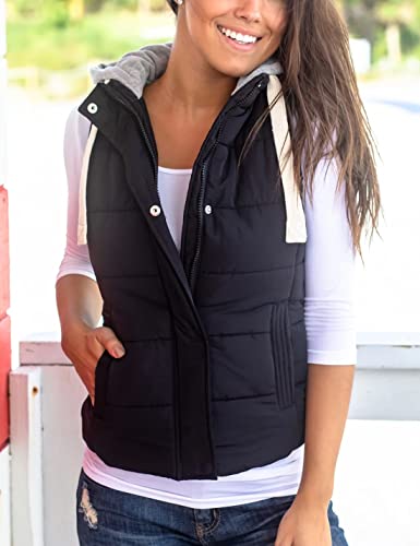 Yeokou Women's Slim Sleeveless Quilted Removable Hooded Winter Puffer Vest Coat2